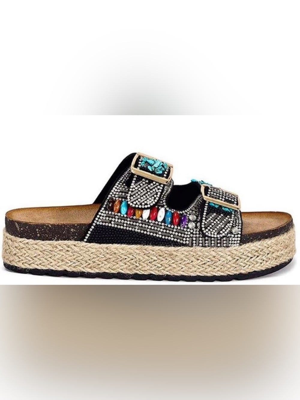 Kaylum Platform Slide Sandals by Azalea Wang with Beaded and Gem Accents